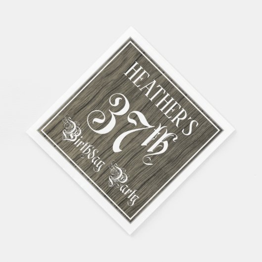 37th Birthday Party — Fancy script, Faux Wood Kijk Servet (Hoek)