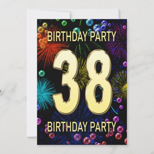 38e 'Birthday Party'-uitnodigingen in vuurwerk bel Kaart (Voorkant)