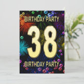 38e 'Birthday Party'-uitnodigingen in vuurwerk bel Kaart (Staand voorkant)