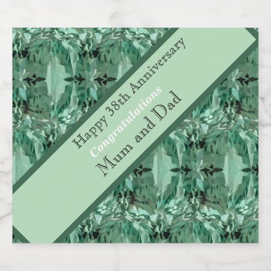 38e Jubileum voor bruiloft Green Beryl Sparkling Wijnetiket (Enkel label)