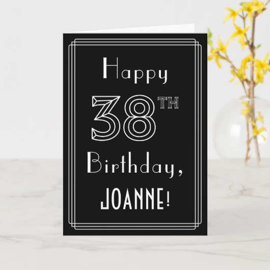 38e verjaardag: Art Deco Style # 38 & aangepaste n Kaart (Gele Bloem)