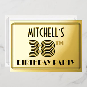 38e verjaardag — Art Deco Style "38" en naam Folie Uitnodiging