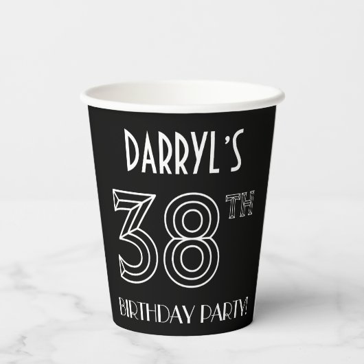 38e verjaardag: Art Deco Style + aangepaste naam Papieren Bekers (Achterkant)