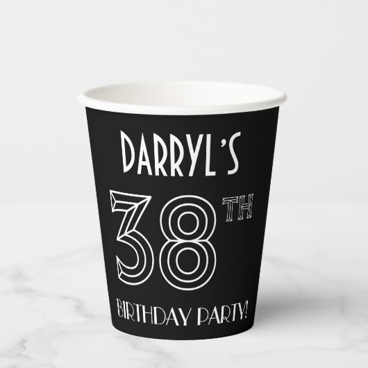 38e verjaardag: Art Deco Style + aangepaste naam Papieren Bekers (Voorkant)