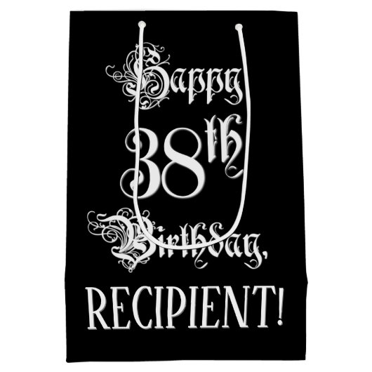 38e verjaardag: Fancy, elegant script + aangepaste Medium Cadeauzakje (Achterkant)