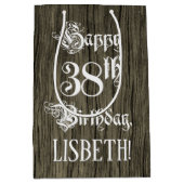 38e verjaardag: Fancy, Faux Wood Kijk + Aangepaste Medium Cadeauzakje (Voorkant)