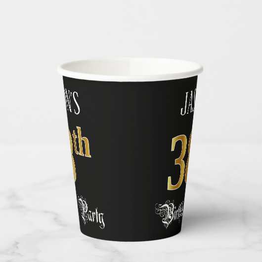 38e verjaardag — Fancy script, Faux Gold look Papieren Bekers (Links)