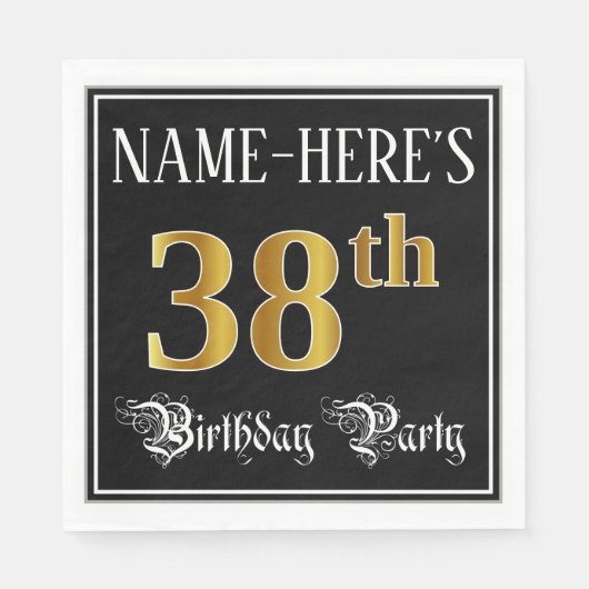 38e verjaardag — Fancy script, Faux Gold look Servet (Voorkant)