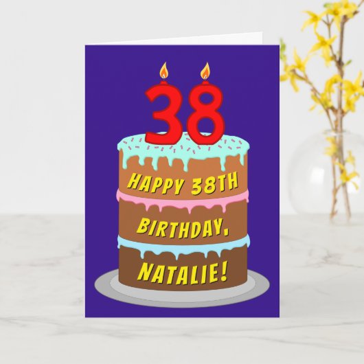 38e verjaardag: Fun Cake and Candles + Custom Name Kaart (Gele Bloem)