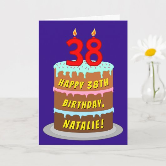 38e verjaardag: Fun Cake and Candles + Custom Name Kaart (Kleine Plant)