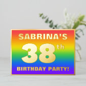 38e verjaardag: Fun, kleurrijk regenboogpatroon Folie Uitnodiging (Staand Voorkant)