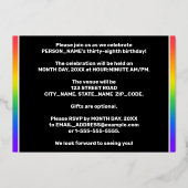 38e verjaardag: Fun, kleurrijk regenboogpatroon Folie Uitnodiging (Achterkant)
