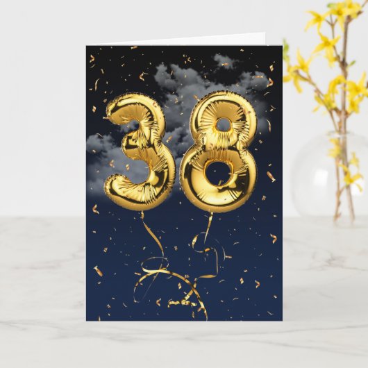 38e verjaardag Gold Mylar ballon en Confetti Card Kaart (Gele Bloem)