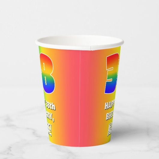 38e verjaardag: kleurrijk, vun regenboogpatroon # papieren bekers (Rechts)
