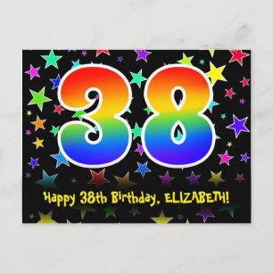38e verjaardag: leuk sterrenpatroon, regenboog 38, briefkaart