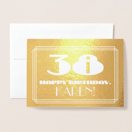 38e verjaardag: naam + Art Deco geïnspireerd look Folie Kaarten (Voorkant met envelop)