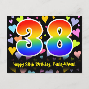 38e Verjaardag: Pret Hartjes Patroon, Regenboog 38 Briefkaart