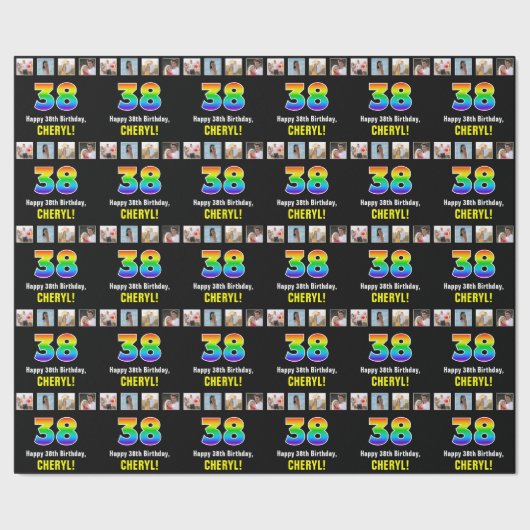 38e verjaardag: Regenboog "38"; Aangepaste foto's Cadeaupapier (Zoom)