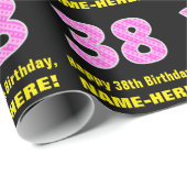 38e verjaardag: roze strepen en harten "38" + naam cadeaupapier (Rol Hoek)