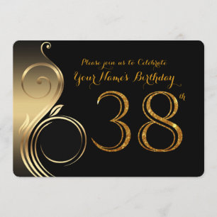 38e, Verjaardag Uitnodiging, Nummer Glitter Goud,  Kaart