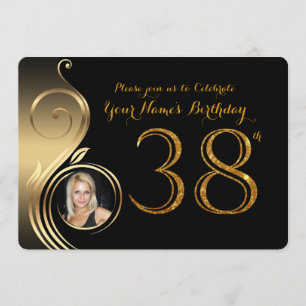 38e, Verjaardag Uitnodiging, Nummer Glitter Goud,  Kaart