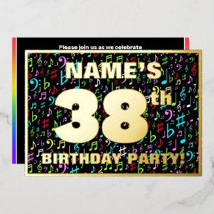 38e Verjaardagsfeest — Leuke, Kleurrijke Muzieksym Folie Uitnodiging