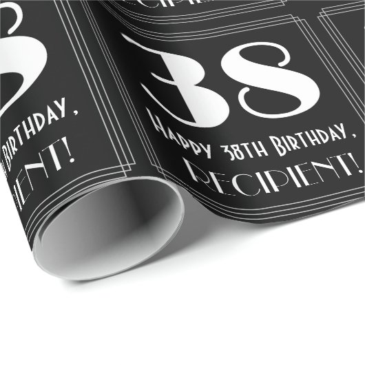 38ste verjaardag - Art Deco geïnspireerd look "38" Cadeaupapier (Rol Hoek)
