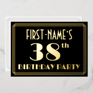 38ste verjaardag: Art Deco Kijk "38", met naam Folie Uitnodiging