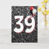 39e anniversaire Ballons sur carte Parties scintil (Fleur jaune)