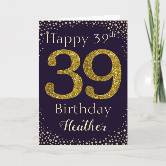 39e anniversaire Carte de Parties scintillant d'or (Devant)