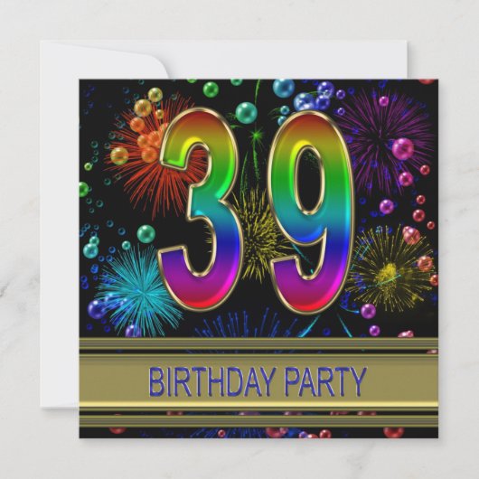 39e fête d'anniversaire Invitation avec bulles (Devant)