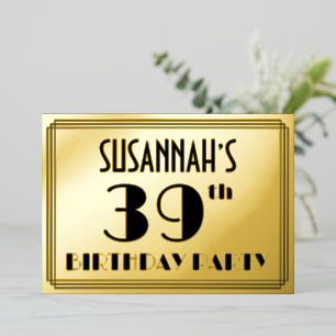 39e verjaardag — Art Deco look "39" + Naam Folie Uitnodiging