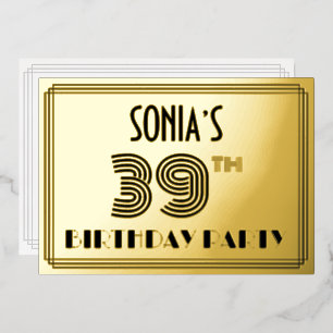 39e verjaardag — Art Deco Style "39" en naam Folie Uitnodiging