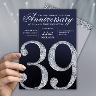 39e verjaardag diamant zilver marineblauw kaart