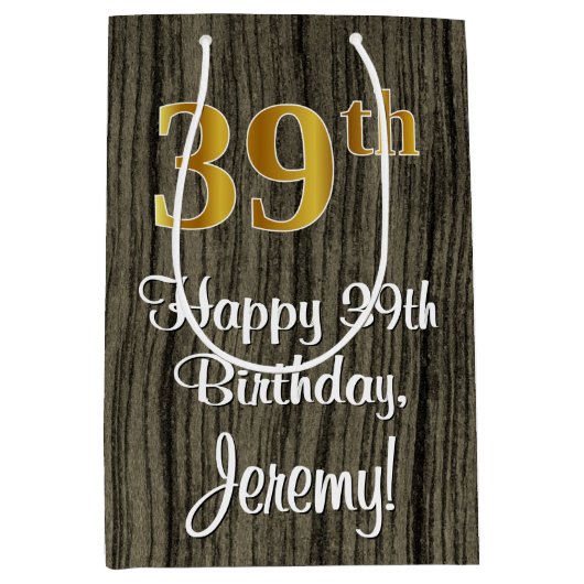 39e verjaardag: Elegant Faux Gold Look #, Faux Woo Medium Cadeauzakje (Voorkant)