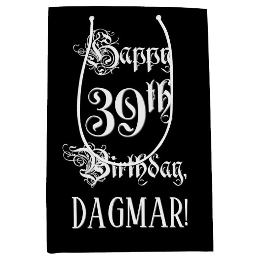 39e verjaardag: Fancy, elegant script + aangepaste Medium Cadeauzakje (Voorkant)