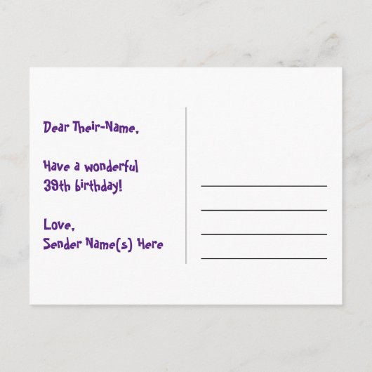 39e verjaardag - Fun Fireworks Pattern + Rainbow 3 Briefkaart (Achterkant)