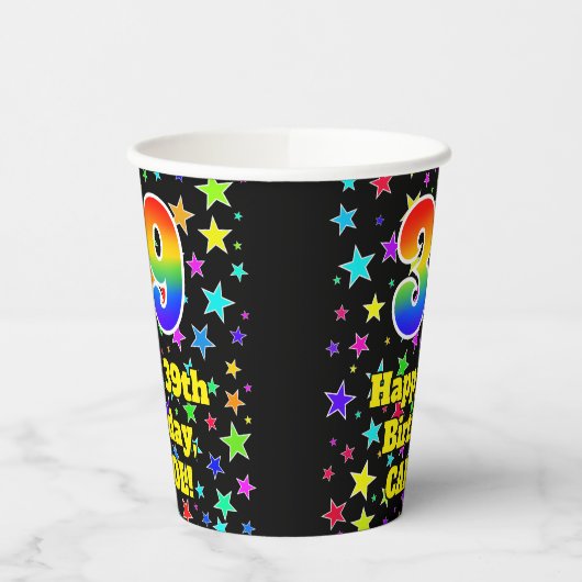 39e verjaardag: Fun Stars Pattern en Rainbow 39 Papieren Bekers (Links)