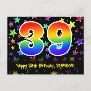 39e Verjaardag: Fun Sterren Patroon, Regenboog 39, Briefkaart
