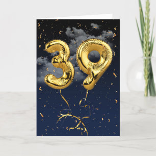 39e verjaardag Gold Mylar ballon en Confetti Card Kaart