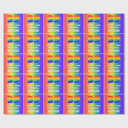 39e verjaardag: kleurrijk, vun regenboogpatroon # cadeaupapier (Vlak)