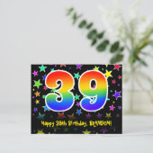 39e verjaardag: leuk sterrenpatroon, regenboog 39, briefkaart (Staand voorkant)