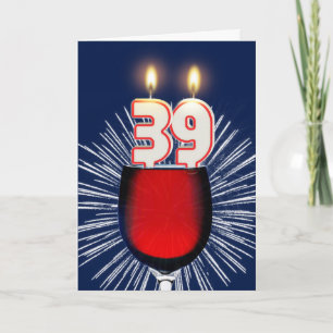 39e verjaardag met wijn en kaarsen kaart