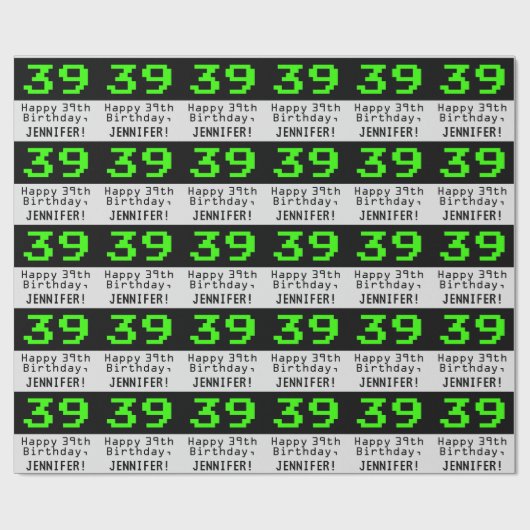 39e verjaardag - Nerdy / Geeky Style "39" en naam Cadeaupapier (Vlak)