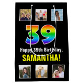39e verjaardag: Regenboog "39", aangepaste foto's  Medium Cadeauzakje (Achterkant)