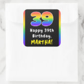 39e verjaardag: Regenboogspectrum # 39, Aangepaste Vierkante Sticker (Tas)