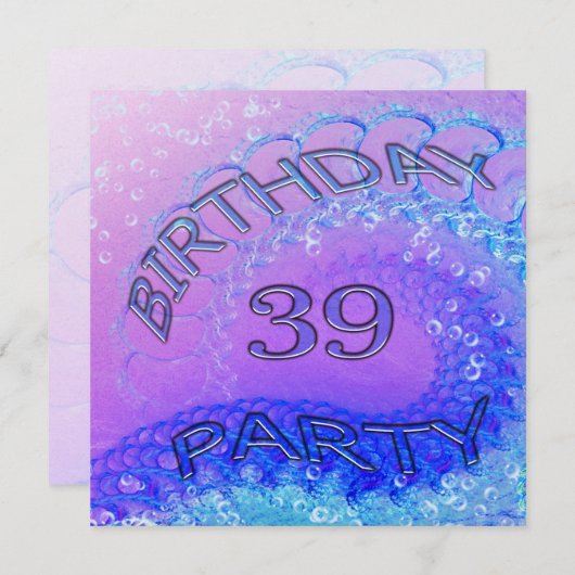 39e verjaardag uitnodiging, Abstract en bubb Kaart (Voorkant / Achterkant)