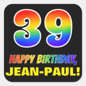 39e verjaardag: Vet, Vun, eenvoudig, regenboog 39 Vierkante Sticker (Voorkant)