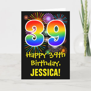 39e verjaardag: Vuurwerk Fun Pattern + Regenboog 3 Kaart