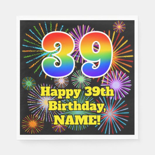 39e verjaardag: Vuurwerk Fun Pattern + Regenboog 3 Servet (Voorkant)